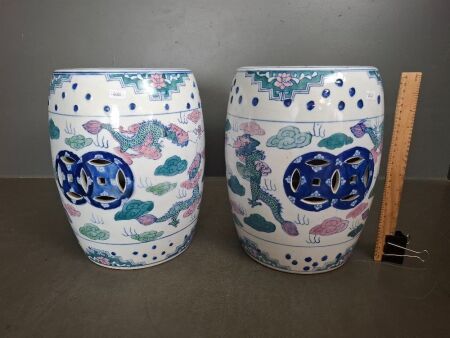 Pair of Vintage Ceramic Asian Garden Stools