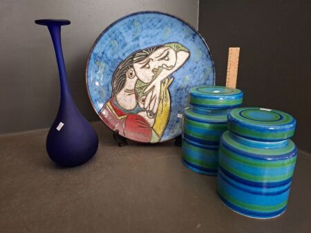 Saldell Italy Canisters, Picasso Style Platter & Bule Vase