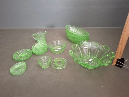 Lot of Green Depression Glass