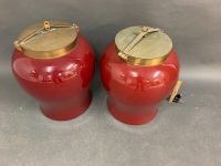 Pair of Large Ceramic Rice Storage Urns with Brass Top & Fittings - 2