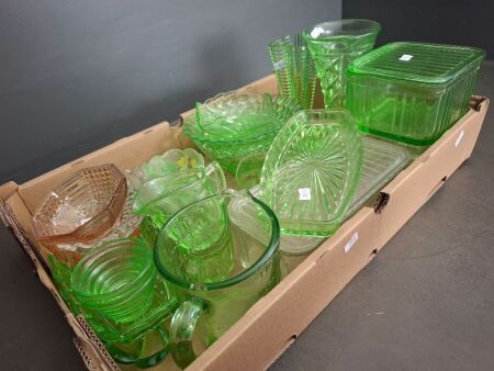 Large Lot of Green Depression Glass