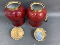 Pair of Large Ceramic Rice Storage Urns with Brass Top & Fittings - 3