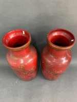 Pair of Large Floor Standing Red Chinoiserie Laquered Urns - As Is - 3