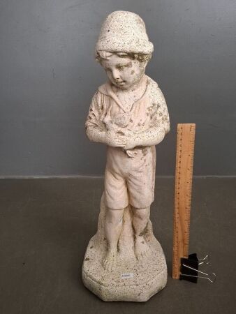 Boy Holding Bird Garden Statue