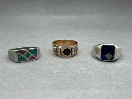 3 Gemstone Mens Rings