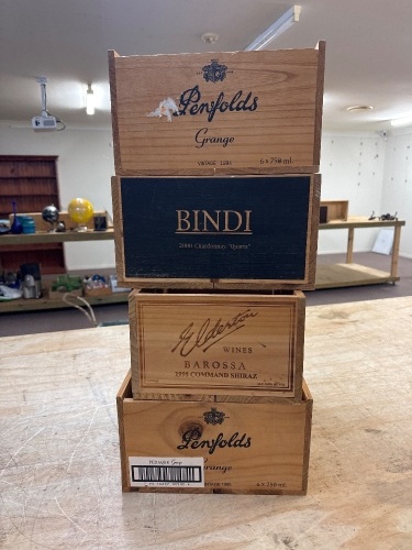 4 Wooden Wine Crates - 2 x Penfold Grange