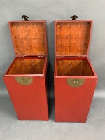 Pair of Large Red Lacquered Timber Lift Lid Storage Boxes with Brass Fittings - 3