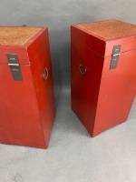 Pair of Large Red Lacquered Timber Lift Lid Storage Boxes with Brass Fittings - 5