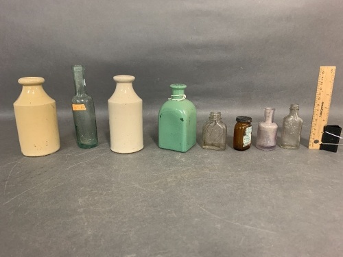 Asstd Lot of Antique Stone & Glass Bottles