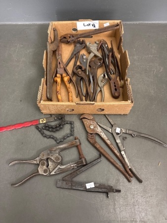 Assorted pliers and wrenches