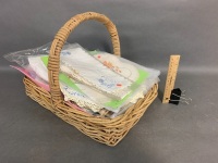 Cane Basket with Approx 40 Asstd Vintage Doileys - 2