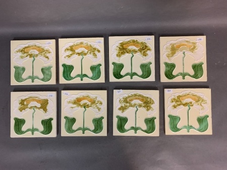 Set of 8 Art Nouveau Design Ceramic Tiles from Jackfield Pottery England