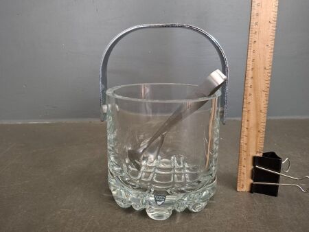 Orrefors Sweden Ice Bucket with Cromargon Germany Ice Tongs&nbsp;