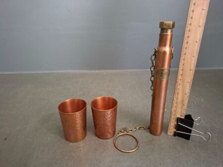 2 Solid Copper Tumblers & Copper Dog - From the Speyside Cooperage