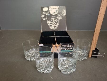 4 Orrefors Sweden Crystal Glass - In Original Box