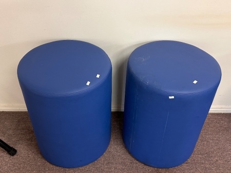 2 Blue Vinyl Round Stools