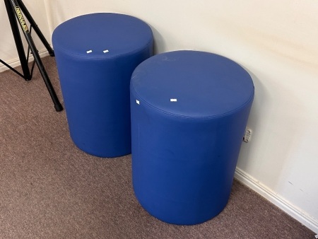 2 Blue Vinyl Round Stools