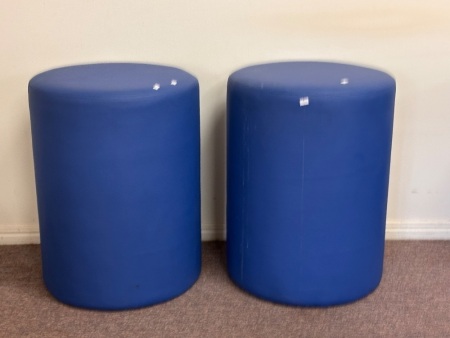 2 Blue Vinyl Round Stools