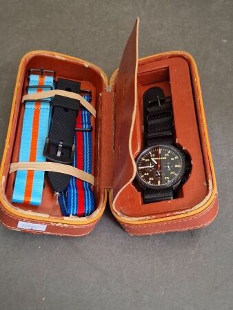 Vintage Straton Stainless Steel Watch - With 3 Extra Watch Straps - In Case