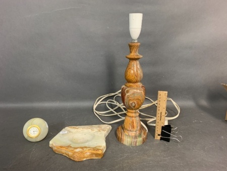 Vintage Onyx Lamp Base, Ashtray and Clock - As Is