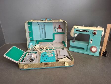Pinnock Sewing Machine No. R114795 Circa 1950s with foot control and case
