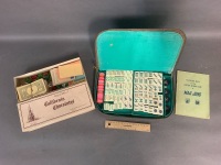 Vintage Bamboo Based Mahjong Set in Leather Case + Monopoly Pieces (No Board) - 2