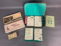 Vintage Bamboo Based Mahjong Set in Leather Case + Monopoly Pieces (No Board) - 3