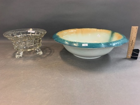 Antique Stanley Wash Basin & Vintage Glass Footed Bowl