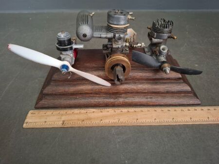 Mounted Display of Vintage Model Plane Engines