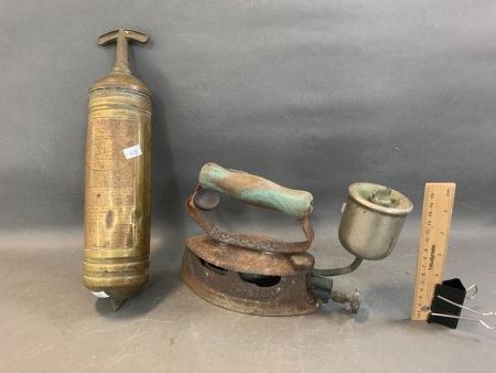Vintage Spirit Iron & Brass Pyrine Fire Extinguisher