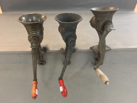 3 Vintage Bench Mounted Mincers