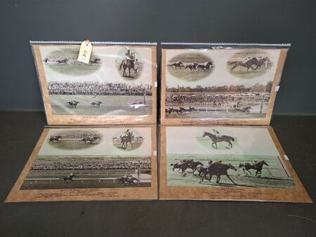 4 x Professionally Mounted Winning Post Photos from the 1950's - All Hand Coloured