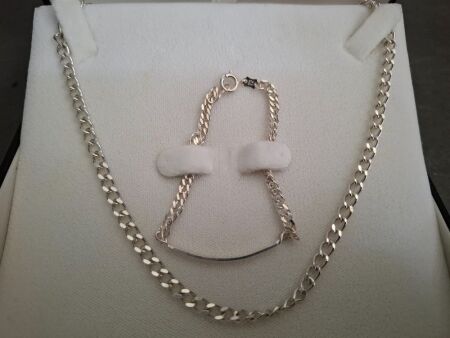 Sterling Silver Cuban Chain and I.D Bracelet&nbsp;