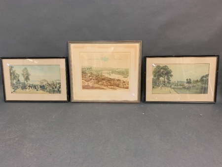 3 Vintage Framed Lithographs/Prints - 2 of London, 1 Budapest