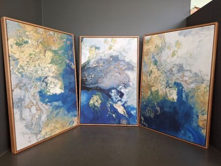 3 Abstract Prints in Wooden Frames on Canvas - app 600 x 930