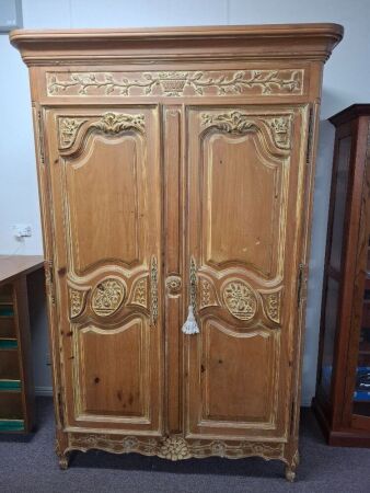 Country French Style 2 Door Carved Knotty Pine Wardrobe
