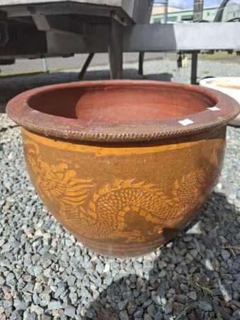 Vintage Chinese Earthenware Planter with Dragons