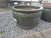 2 x Green Glazed Ceramic Pots - 1 x White Concrete Look - 3