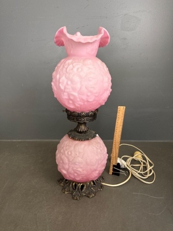 Vintage Fenton Pink Satin and Brass Lamp