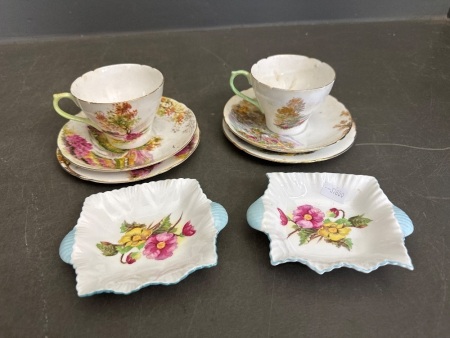 2&nbsp;Shelley Bone China England Trios + 2 Shelley Bone China England Small Bon Bon Dishes