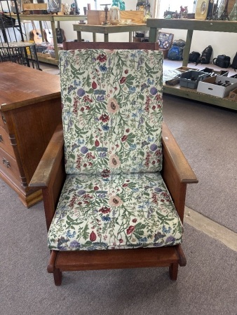Floral Upholstered and Wooden Recliner Chair