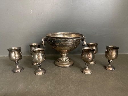West Australian Trotting Association Winter Cup 1933 EPNS Trophy & 6 Silverplated Valero Goblets