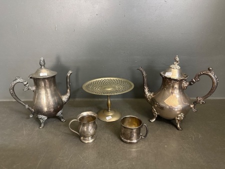 Mixed Silverplated Lot - Incs 2 Teapots, 2 Cups & Stand