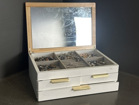 Modern Jewellery Box Full of Mixed Fashion Jewellery Pieces - Incs Rings, Clip on Earrings, Brooches & more