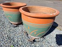 Pair terracotta garden pots with green glaze - 3