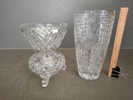 2 Large Cut Crystal Vases
