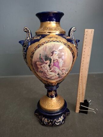 Sevres Style Porcelain Vase Cobalt Blue & Opulent Gold Embellishments
