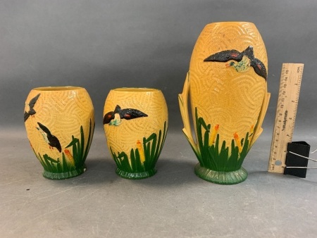 Set 3 Vintage English Vases with Ducks c1930's