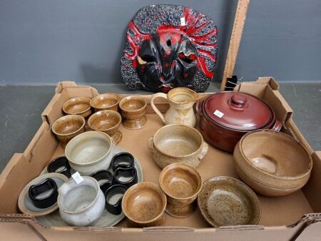 Large Lot of Pottery Kitchenalia - Incs Art Deco Lady Wall Art - signed