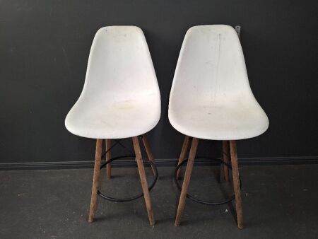 Pair Mid Century White Bar Stools